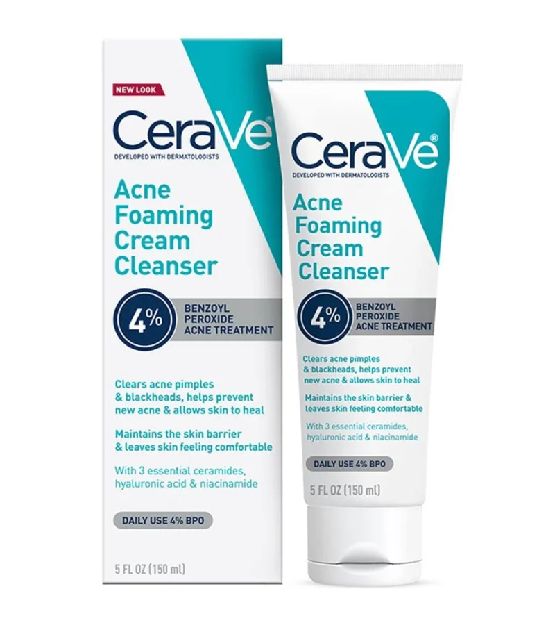 CERAVE Acne Foaming Cleanser 4% Benzoyl Peroxide Acne Treatment 150ml